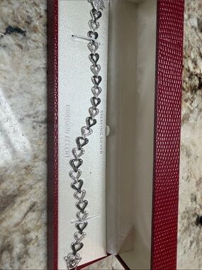 Sterling Silver Heart Link Bracelet with Diamond Accent - Silver